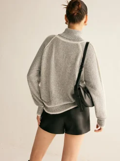 COMMENSE Sweater Tops|Sweaters & Cardigans^Contrast Piping Turtleneck Sweater Grey