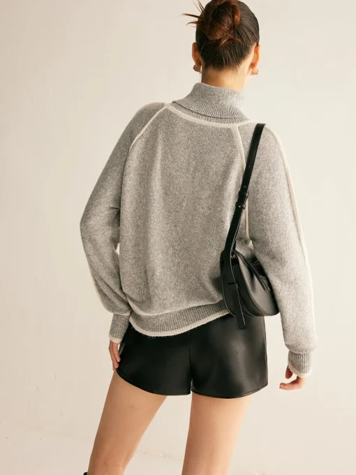 COMMENSE Sweater Tops|Sweaters & Cardigans^Contrast Piping Turtleneck Sweater Grey