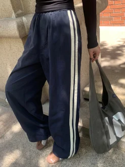 COMMENSE Pants|Bottoms^Contrast Side Trim Drawstring Pants Blue