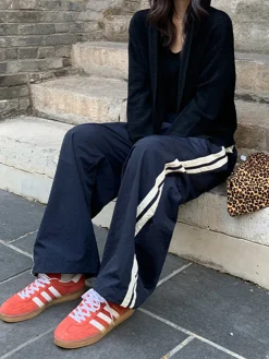 COMMENSE Pants|Bottoms^Contrast Side Trim Drawstring Pants Blue