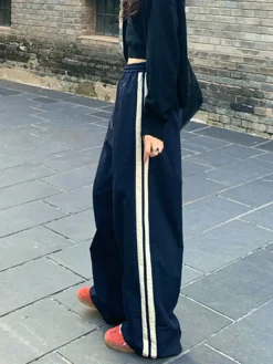 COMMENSE Pants|Bottoms^Contrast Side Trim Drawstring Pants Blue
