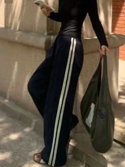 COMMENSE Pants|Bottoms^Contrast Side Trim Drawstring Pants Blue