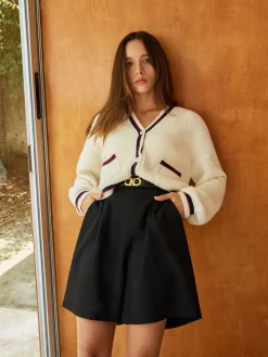 COMMENSE Cardigans|Sweaters & Cardigans^Contrast Trim Button Pockets Cardigan Apricot