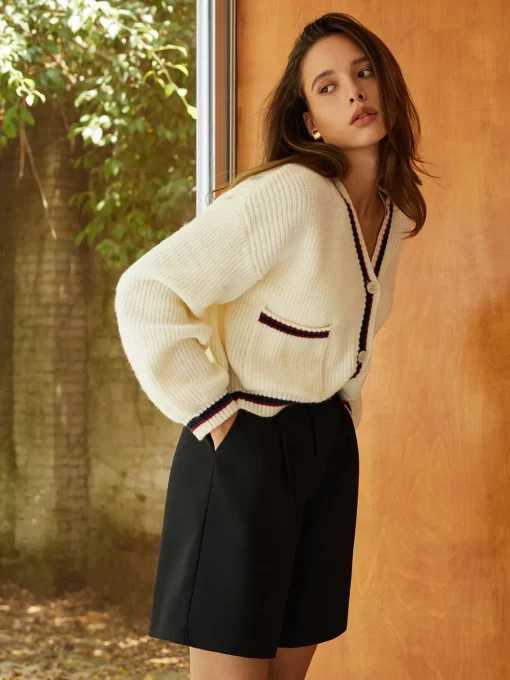 COMMENSE Cardigans|Sweaters & Cardigans^Contrast Trim Button Pockets Cardigan Apricot