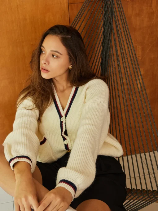 COMMENSE Cardigans|Sweaters & Cardigans^Contrast Trim Button Pockets Cardigan Apricot