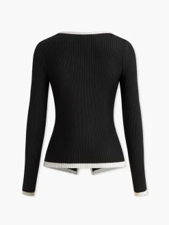 COMMENSE Sweater Tops|Sweaters & Cardigans^Contrast Trim Double-Zipper Knit Top Black