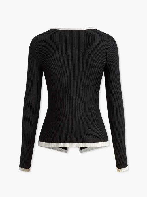 COMMENSE Sweater Tops|Sweaters & Cardigans^Contrast Trim Double-Zipper Knit Top Black