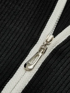 COMMENSE Sweater Tops|Sweaters & Cardigans^Contrast Trim Double-Zipper Knit Top Black