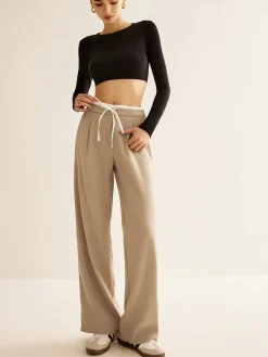 COMMENSE Pants|Bottoms^Contrast Trim Drawstring Pants Apricot