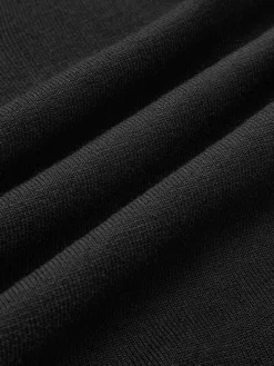 COMMENSE Black Dresses|Sweater Dresses^Contrast Trim Lace Up Sweater Dress Black