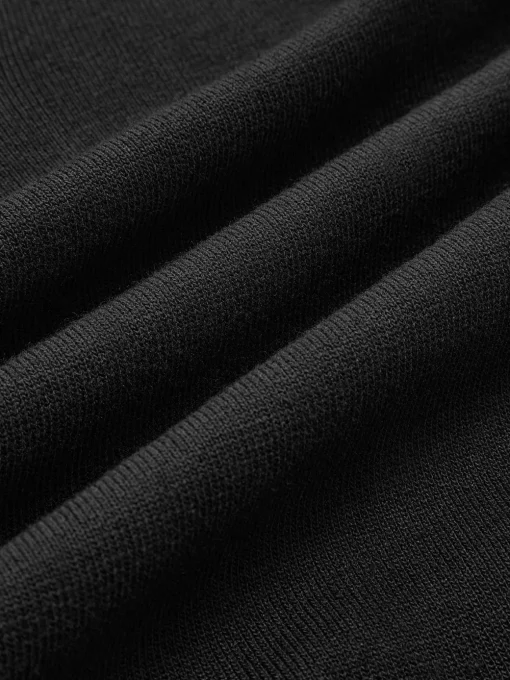 COMMENSE Black Dresses|Sweater Dresses^Contrast Trim Lace Up Sweater Dress Black