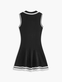 COMMENSE Black Dresses|Sweater Dresses^Contrast Trim Lace Up Sweater Dress Black