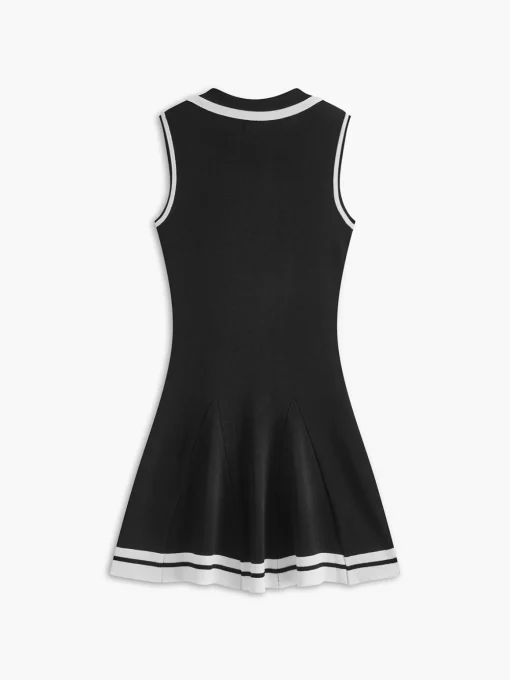COMMENSE Black Dresses|Sweater Dresses^Contrast Trim Lace Up Sweater Dress Black