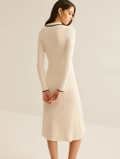COMMENSE Sweater Dresses|Work Dresses^Contrast Trim Lapel Sweater Dress Apricot