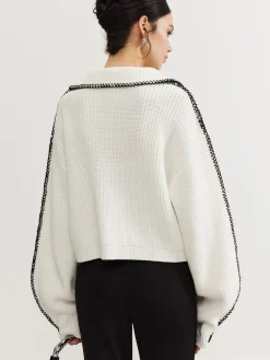 COMMENSE Sweater Tops|Sweaters & Cardigans^Contrast Trim Magnet Closure Knit Top White