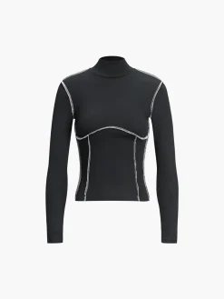 COMMENSE T-shirts|Tops^Contrast Trim Mock Neck Long Sleeve Top Black