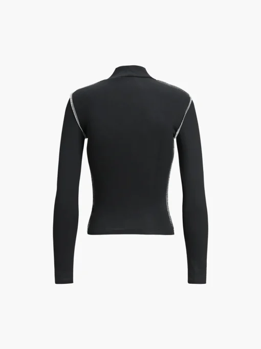 COMMENSE T-shirts|Tops^Contrast Trim Mock Neck Long Sleeve Top Black