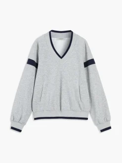 COMMENSE Sweatshirts & Hoodies|Tops^Contrast Trim Oversized Sweatshirt Grey
