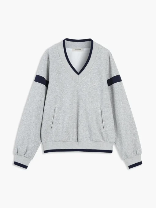COMMENSE Sweatshirts & Hoodies|Tops^Contrast Trim Oversized Sweatshirt Grey