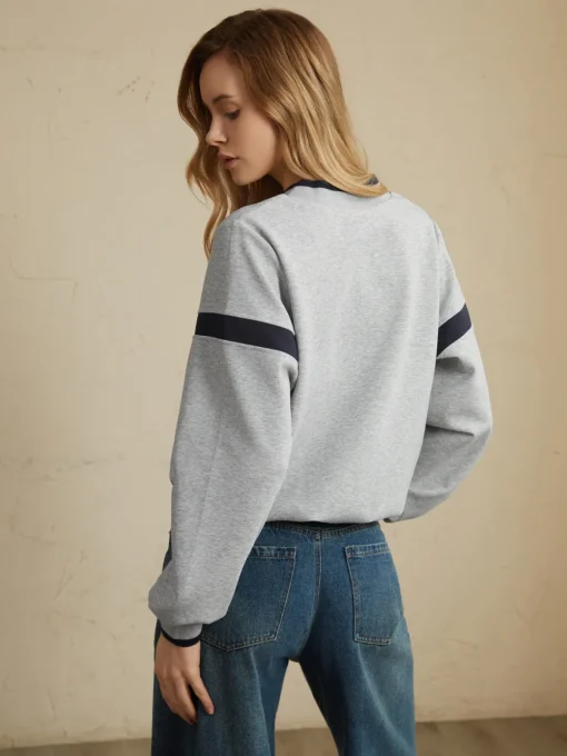 COMMENSE Sweatshirts & Hoodies|Tops^Contrast Trim Oversized Sweatshirt Grey