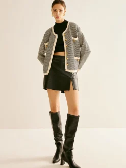 COMMENSE Sweater Tops|Outerwear^Contrast Trim Pockets Knit Outerwear BlackandWhite