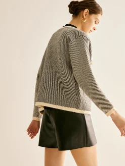 COMMENSE Sweater Tops|Outerwear^Contrast Trim Pockets Knit Outerwear BlackandWhite