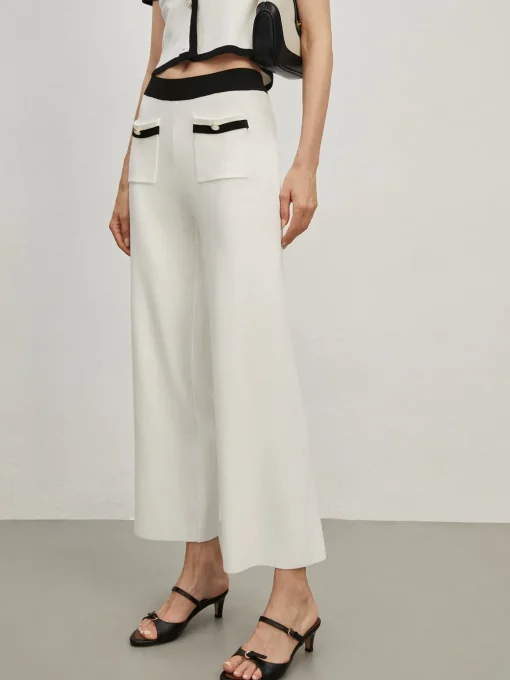COMMENSE Pants|Knitwear^Contrast Trim Pockets Sweater Pants White