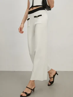 COMMENSE Pants|Knitwear^Contrast Trim Pockets Sweater Pants White