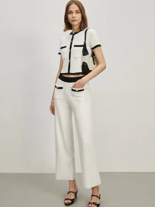 COMMENSE Pants|Knitwear^Contrast Trim Pockets Sweater Pants White