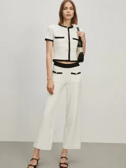 COMMENSE Pants|Knitwear^Contrast Trim Pockets Sweater Pants White