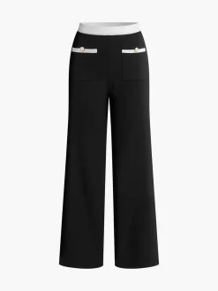 COMMENSE Pants|Knitwear^Contrast Trim Pockets Sweater Pants White