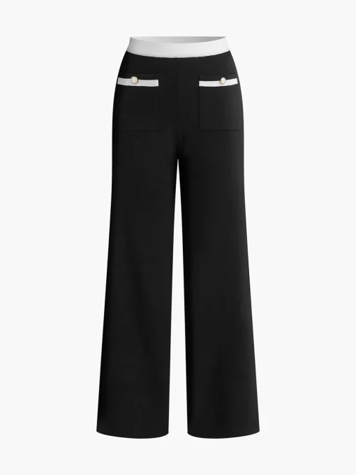 COMMENSE Pants|Knitwear^Contrast Trim Pockets Sweater Pants White