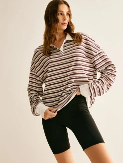 COMMENSE Sweatshirts & Hoodies|Tops^Contrast Trim Striped Polo Sweatshirt Multicolor