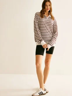 COMMENSE Sweatshirts & Hoodies|Tops^Contrast Trim Striped Polo Sweatshirt Multicolor