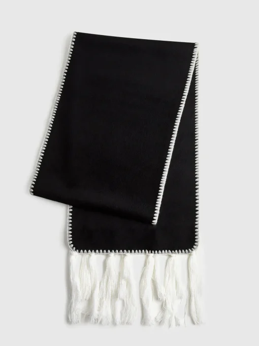 COMMENSE Accessories^Contrast Trim Tassel Scarf Black