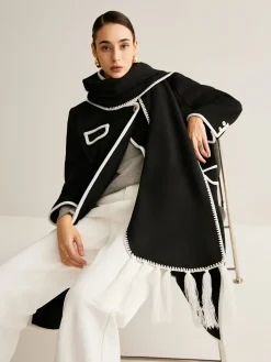 COMMENSE Accessories^Contrast Trim Tassel Scarf Black