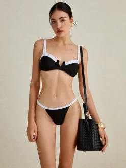 COMMENSE Swimwear|Tops^Contrast Two-Tone Bikini Set Black