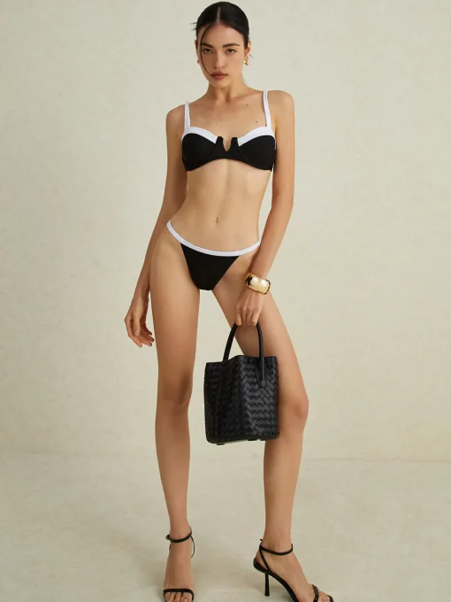 COMMENSE Swimwear|Tops^Contrast Two-Tone Bikini Set Black