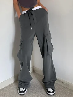 COMMENSE Pants|Knitwear^Contrast Waistband Cargo Sweatpants Grey
