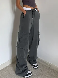 COMMENSE Pants|Knitwear^Contrast Waistband Cargo Sweatpants Grey
