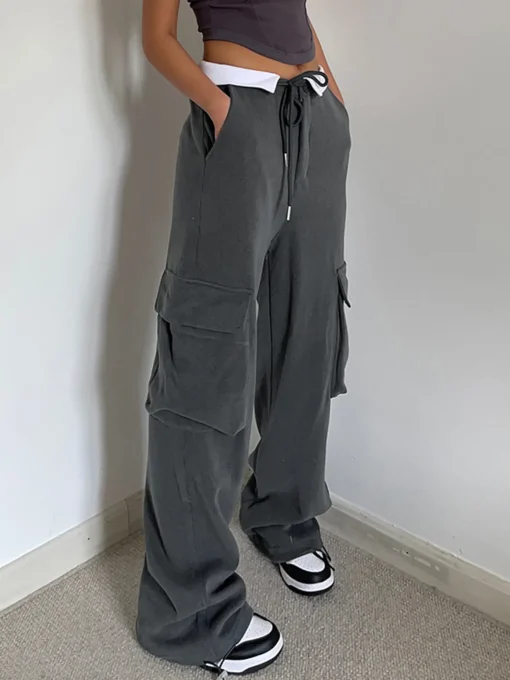 COMMENSE Pants|Knitwear^Contrast Waistband Cargo Sweatpants Grey