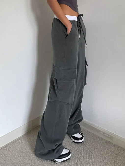COMMENSE Pants|Knitwear^Contrast Waistband Cargo Sweatpants Grey