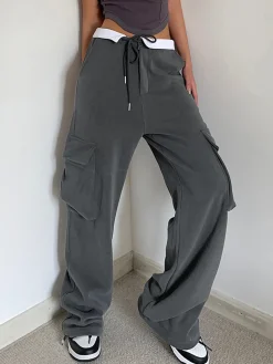 COMMENSE Pants|Knitwear^Contrast Waistband Cargo Sweatpants Grey