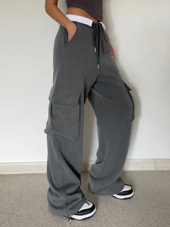 COMMENSE Pants|Knitwear^Contrast Waistband Cargo Sweatpants Grey
