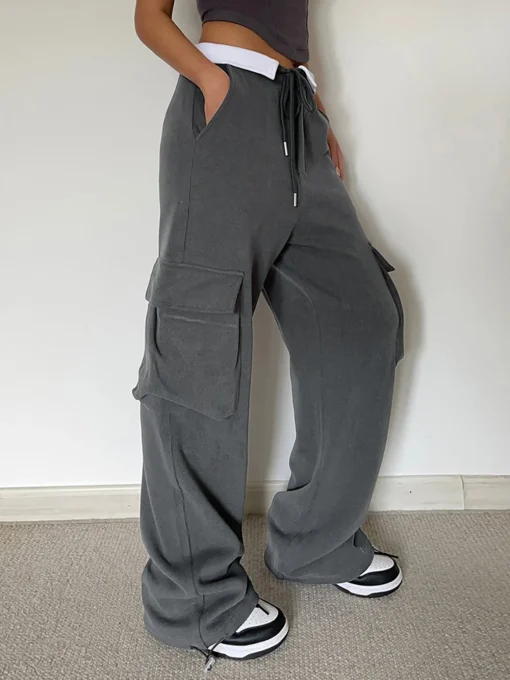 COMMENSE Pants|Knitwear^Contrast Waistband Cargo Sweatpants Grey