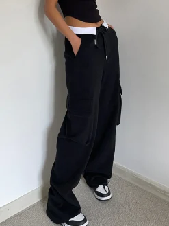 COMMENSE Pants|Knitwear^Contrast Waistband Cargo Sweatpants Grey