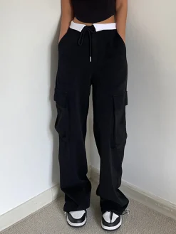 COMMENSE Pants|Knitwear^Contrast Waistband Cargo Sweatpants Grey