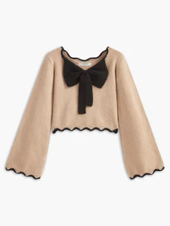 COMMENSE Sweater Tops|Sweaters & Cardigans^Contrast Wave Trim Bow Sweater Khaki