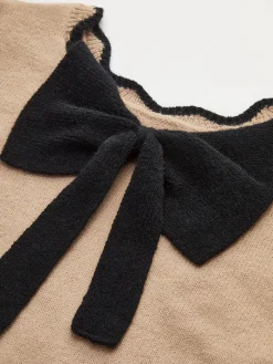 COMMENSE Sweater Tops|Sweaters & Cardigans^Contrast Wave Trim Bow Sweater Khaki