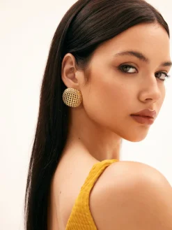 COMMENSE Earrings|Accessories^Copper Square Grid Earings Gold